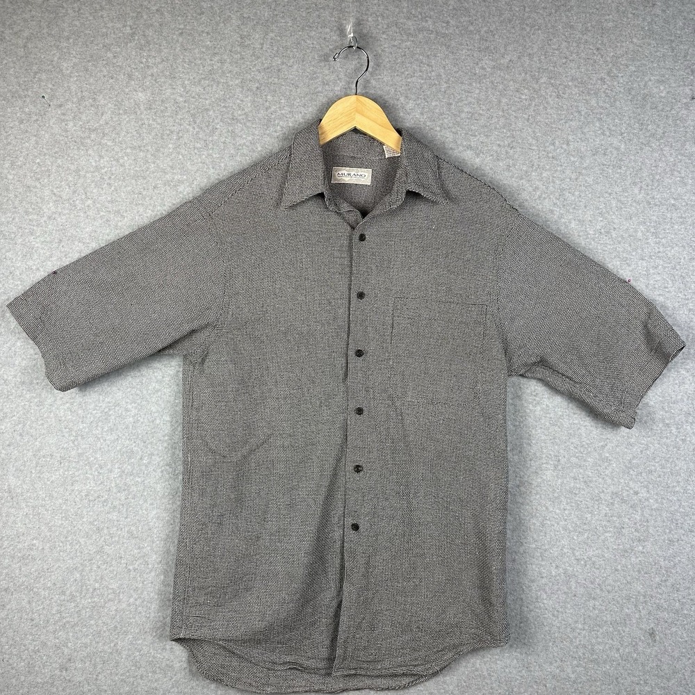 Vintage Murano Mens Shirt Size Small Black Geometric‎ Short Sleeve Button Up